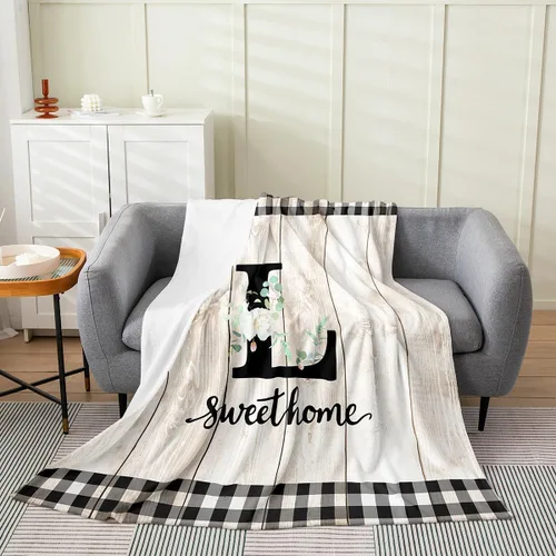 Vista 25 de Erosebridal Manta de franela de letras iniciales B, manta de vellón con letras ABC, 40 x 50 pulgadas, decoración rústica de granja, manta de felpa
