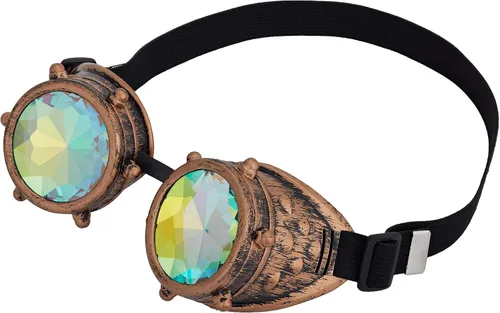 Vista 3 de Gafas caleidoscopio para raves trippy psicodélico steampunk con lentes de cristal de difracción de prisma arcoíris