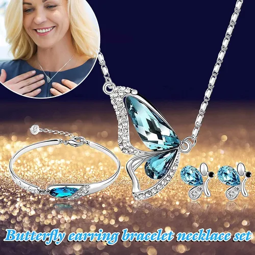 Vista 2 de Juego de joyas de mariposa para mujer aretes de mariposa para mujer collar con colgante para cumpleaños de mujer