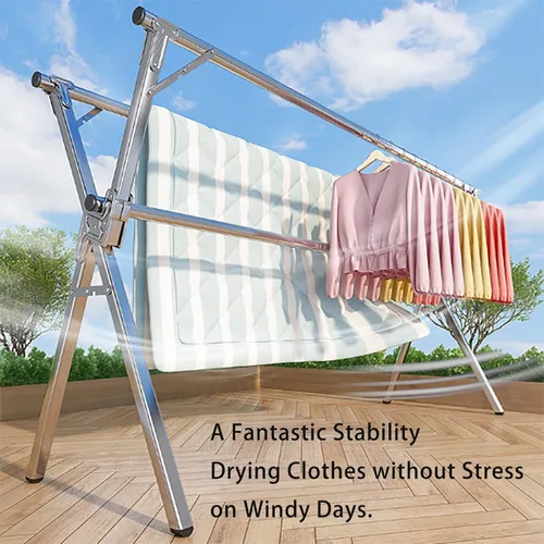 Vista 3 de Clothes Drying Rack Foldable - Stainless Steel Laundry Drying Rack for Indoor Outdoor Use, Adjustable Length Space Saving, Easy to Move, Blanket