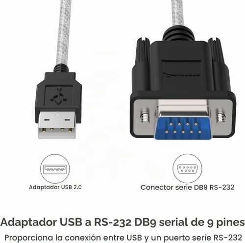Vista 2 de SABRENT Adaptador USB a RS-232 DB9 Serial de 9 pines, 1 pie (SBT-USC1K) Chipset Prolific PL2303; USB a serie DB9 de 9 pines; cable de 1 pie