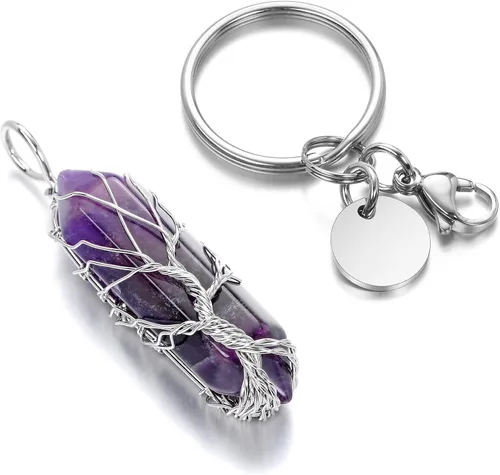 Vista 3 de Llavero de cristal curativo con diseño de árbol de la vida para mujer