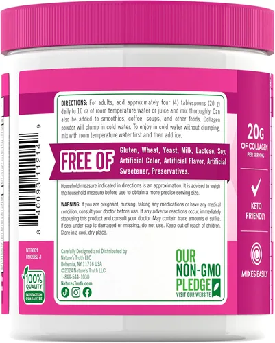 Vista 7 de Nature's Truth Colágeno en polvo 7 onzas Tipo I y III Sin sabor Péptidos alimentados con pasto y apto para Keto Suplemento sin OMG y sin