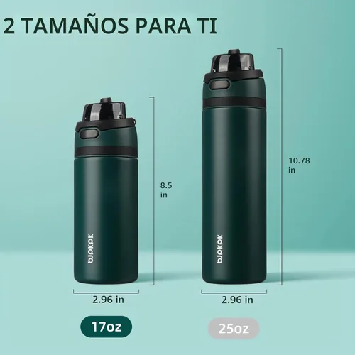 Vista 4 de BJPKPK Botella de agua aislada de 17 onzas con tapa de popote y asa, acero Verde militar