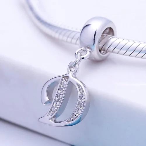 Vista 17 de ABUN Abalorio de plata de ley 925 con letra A a la Z, espaciador de inicial, con circonita cúbica transparete colgante, auténtica, para pulseras