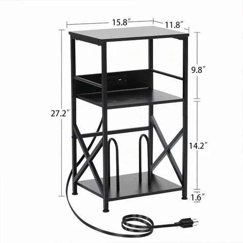Vista 3 de DALEMHOME Soporte para tocadiscos con estación de carga, mesa auxiliar de 3 niveles para almacenamiento de 100 vinilos, mesa auxiliar para sala