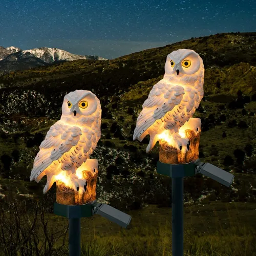 Vista 5 de DOUBLE 2 C Luz solar para jardín al aire libre, luz solar para jardín con poste de búho, luz LED impermeable de blanco cálido para jardín, patio