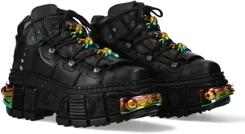 Vista 2 de New Rock Botas WALL106-S23 Mujer Metálico Negro Cuero Plataforma Gótica Botas