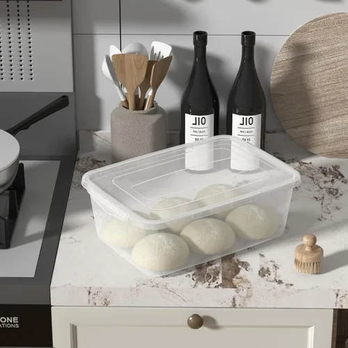 Vista 7 de Paquete de 4 cajas de prueba de masa transparente de 14 L, contenedor de almacenamiento de pizza para alimentos