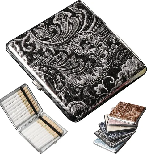 Vista 11 de Cigarette Case Leather Surface Metal Box for 20 Cigarettes Portable Pocket for Card & ID Cases(A)