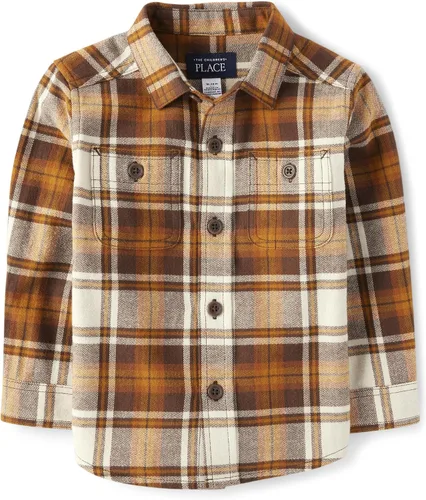 Vista 22 de The Children's Place - Camisa de franela a cuadros con mangas largas y botones para bebés y niños pequeños