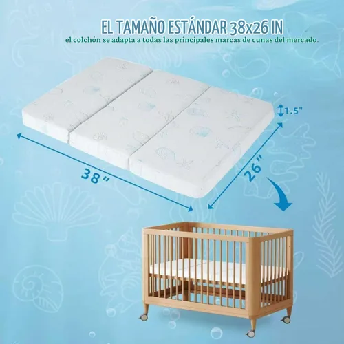 Vista 2 de Colchón Pack and Play, 38 x 26 x 1.5 pulgadas, colchón triple plegable Pack n Play con bolsa de viaje, protector de colchón para cuna con suave