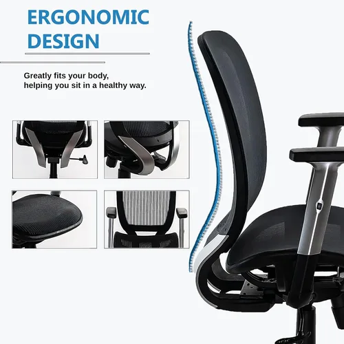 Vista 5 de Silla de oficina ergonómica, silla de oficina, soporte lumbar, silla de oficina de malla con respaldo medio con reposabrazos ajustables, silla