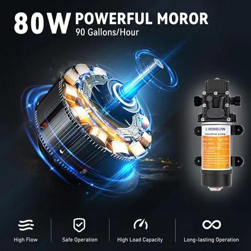 Vista 3 de Bomba eléctrica de transferencia de combustible de 12 V, bomba de transferencia de gasolina que mueve 90 galones de gas o diesel por hora. Kit ideal