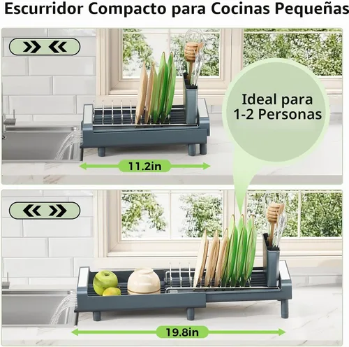 Vista 2 de [Usado] TOOLF Escurridor de platos pequeño, mini escurridor compacto expandible, escurridor de platos delgado y extensible de acero inoxidable