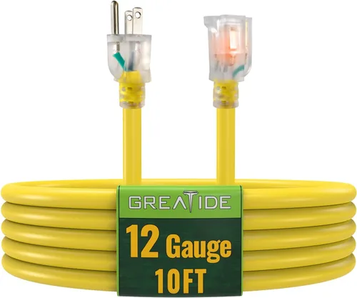 Vista 8 de Cable de extensión para interiores con extremo iluminado, cable de extensión resistente de calibre 12 de 3 pies, cable de extensión de 3 clavijas