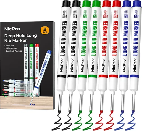 Vista 8 de Nicpro - 6 rotuladores de punta larga con punta fina de cabeza larga de 0.787 in (colorido) Quick Dry & Waterproof Construction Markers, Long Head