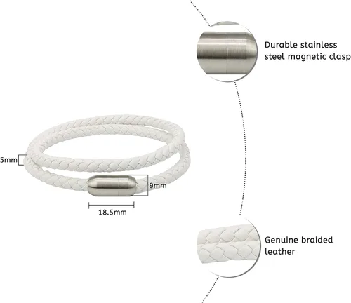 Vista 2 de Pulsera de cuero trenzada con cierre magnético de acero inoxidable para hombre, pulsera de cuero auténtico con cierre magnético