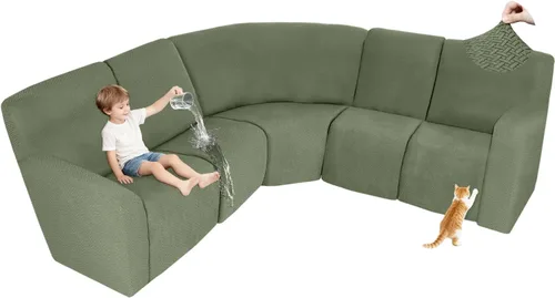 Vista 40 de ALIECOM Fundas 100% impermeables para sofá seccional reclinable, forma de L, elásticas, para esquina, funda para sofá seccional reclinable, lavable