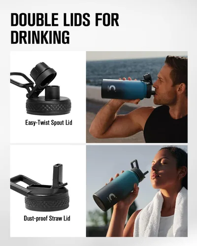 Vista 5 de Coolplus - Botella de agua de 32 onzas aislada, frasco de agua de acero inoxidable 304 18/8 con pajilla, de metal de doble pared al vacío con funda
