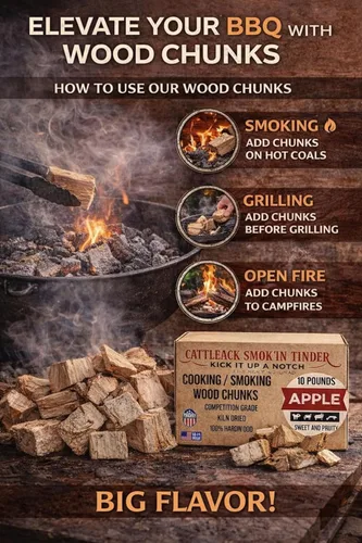 Vista 5 de Cattleack Smok'in Tinder Trozos de madera para ahumar carne, eleva tu barbacoa con trozos de parrilla de primera calidad, aproximadamente 10 libras