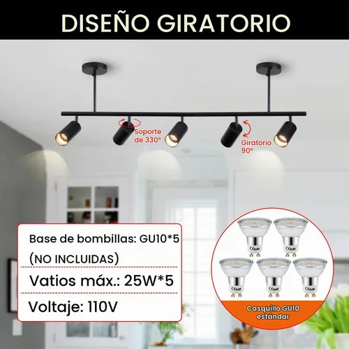 Vista 2 de Kit de iluminación LED de 5 luces, luz de pista negra, cabezal de luz flexible giratorio, iluminación moderna para cocina, sala de estar, comedor