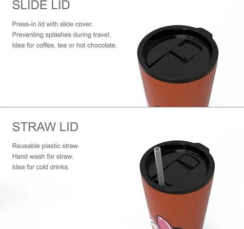 Vista 5 de Zak Designs Disney Minnie Mouse - Vaso de viaje de acero inoxidable con aislamiento al vacío con tapa a prueba de salpicaduras, incluye popote