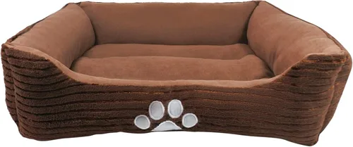 Vista 3 de long rich Happycare Textiles - Cama rectangular reversible para mascotas con estampado de patas de perro, color café nuevo Patrón de pana marrón