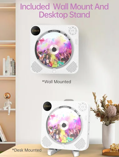 Vista 12 de DESOBRY Reproductor de CD de pared Bluetooth con altavoces Control remoto