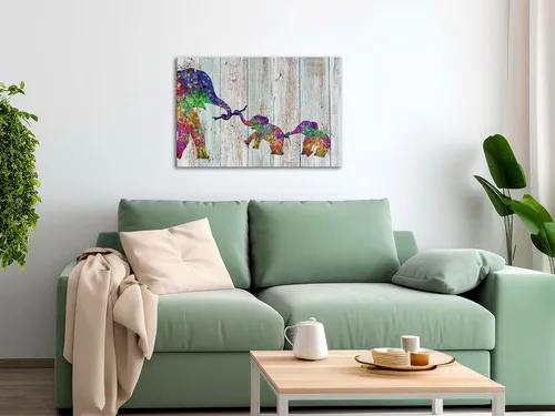 Vista 7 de Zlove Lienzo decorativo para pared, diseño de elefante colorido, imágenes divertidas de animales de bebé, 24 x 36 pulgadas