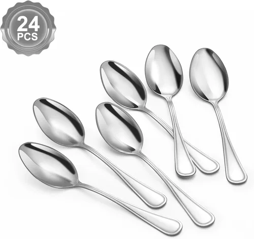 Vista 8 de BEWOS Juego de 24 cucharas – Cucharas de 7.5 pulgadas, cuchara de acero inoxidable, cuchara de cena, apta para lavavajillas, cucharadas pulidas