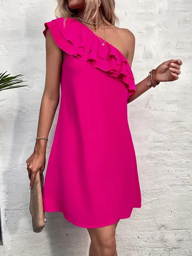 Vista 5 de Floerns Vestido tipo túnica con volantes y escalonado de un hombro para mujer