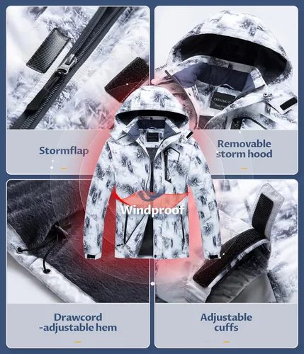 Vista 5 de CREATMO US Chaqueta de esquí impermeable de montaña para hombre, resistente al viento, abrigo de invierno cálido para snowboard