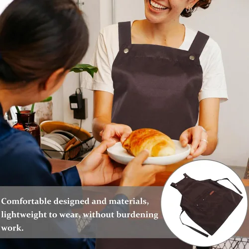 Vista 8 de Uonlytech Waterproof Commercial Bib Apron with Pockets Adjustable Unisex Work Apron for Kitchen Cooking Serving Coffee Shop Staff