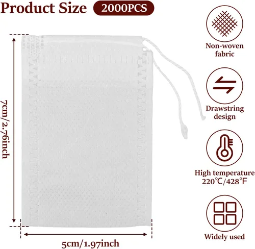 Vista 2 de 2000 bolsas de té desechables a granel para cierre de cordón suelto, bolsa compacta para colador de hierbas para bricolaje, paquete de té perfumado