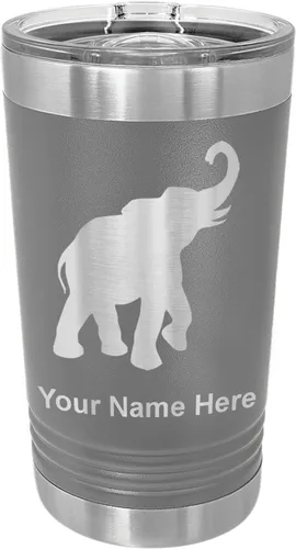 Vista 11 de LaserGram Vaso de pinta aislado al vacío de 16 onzas, elefante indio, grabado personalizado incluido (negro) Engraved Gift, Vacuum Insulated