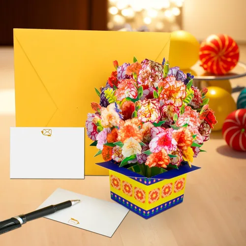 Vista 5 de Tarjeta de ramo de flores de clavel emergente, tarjetas de felicitación 3D, tarjeta de felicitación para Navidad, felicitaciones, incluye sobre