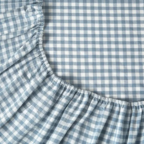 Vista 6 de LifeTB Gingham Ruffle Twin Sheets Set Soft Microfiber Blue Plaid Bed Sheets Volante - Azul Gingham
