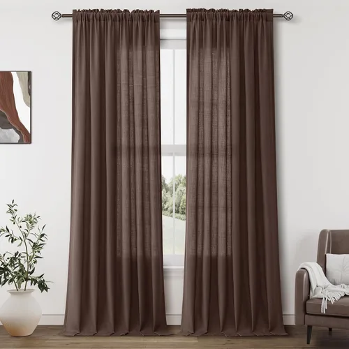 Vista 19 de Cortinas de lino verde aguamarina de 84 pulgadas de largo, juego de 2 paneles semitransparentes con bolsillo para barra para comedor, decoración