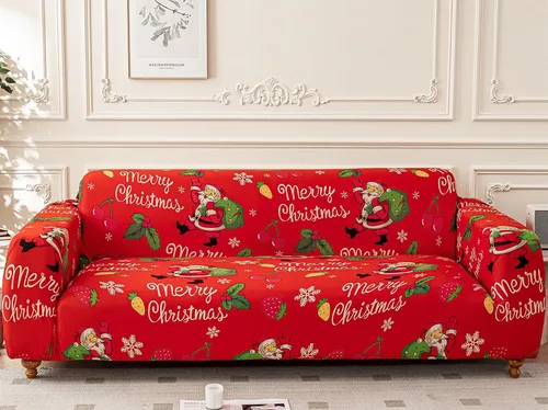 Vista 8 de Yiran - Funda de sofá verde de Navidad, protector de muebles para niños y mascotas con Santa Claus impreso, funda elástica para sofá de 3 plazas