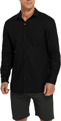 Vista 3 de Men's Guayabera Shirts Long Sleeve Button Down Shirt Linen Solid Shirt Cuban Beach Tops