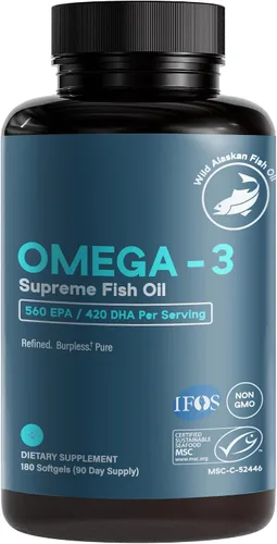 Vista 8 de Aceite de pescado Omega-3 Supreme 1400 mg. Certificado MSC +75% Omega-3s 1050 mg, 644/336, sin eructos de pescado y absorción mejorada Destilado