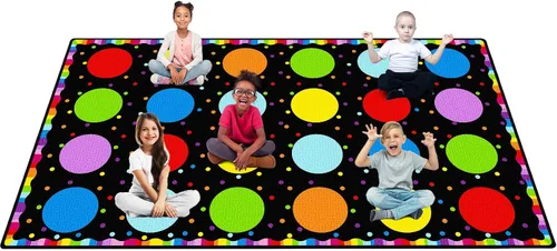 Vista 6 de Booooom Jackson Alfombra negra para sala de clases para decoración de asientos de habitación de niños, alfombra grande de 6 pies 6 pulgadas x 8 pies