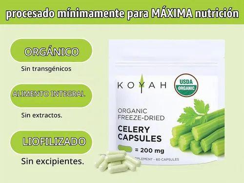 Vista 3 de KOYAH - Cápsulas de Apio Orgánico, Liofilizado: 60 Cápsulas