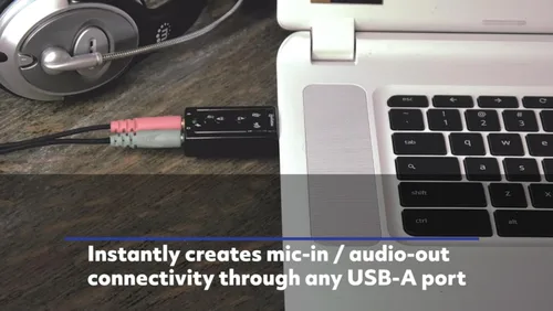 Vista 2 de Adaptador USB a conector de audio MH con controles de volumen, tarjeta
