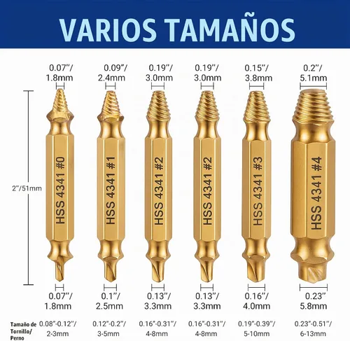 Vista 5 de WORKPRO Juego de 6 piezas de extractor de tornillos dañados, kit de extractor de pernos rotos con revestimiento de titanio, herramientas de remoción