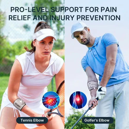 Vista 2 de Fit Geno Codera de codo para el codo de tenista y de golfista: correa ajustable para el codo para el alivio del dolor de tendinitis con almohadilla