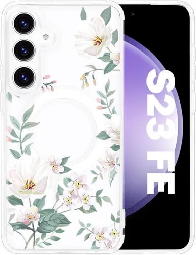Vista 49 de Funda magnética para Samsung Galaxy S22 Ultra Flower, compatible con MagSafe, patrón floral transparente a prueba de golpes, parte trasera