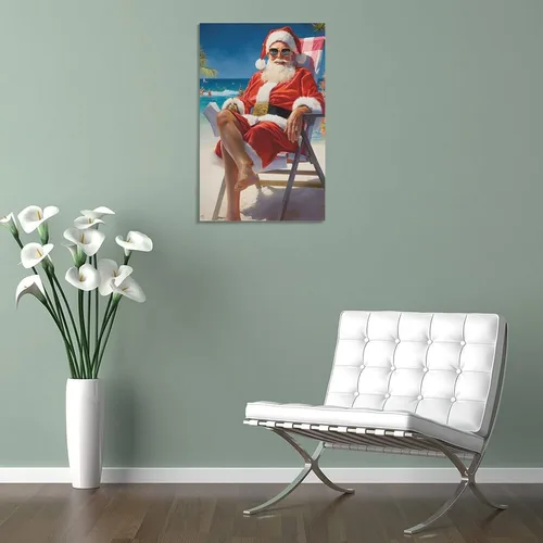 Vista 5 de LohxA Weihnachtsmann Im Urlaub - Descarga digital para Festliches Wand-Dekor - Druckbares Weihnachts-Ölge - Póster de pared en lienzo
