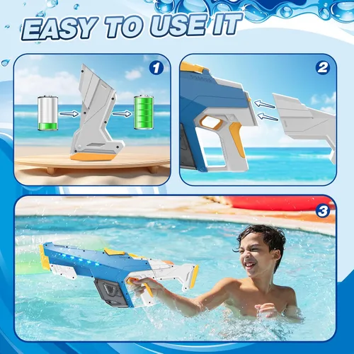Vista 3 de Pistola de agua eléctrica Skirfy para niños y adultos, juguetes de agua automáticos de succión de agua al aire libre, pistolas de agua con alcance